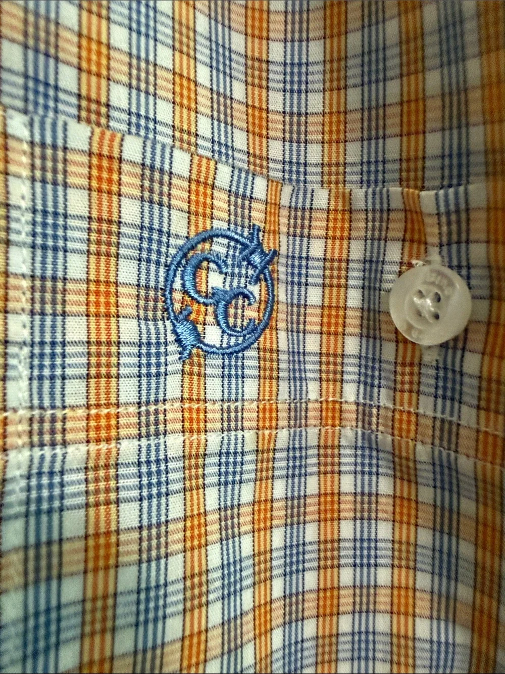 Gunnison Creek Outfitters Light Orange and Blue Plaid Men's Button-Down Shirt